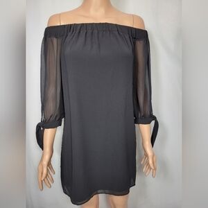 A. Byer Black Off the Shoulder Dress with Mesh Sleeves